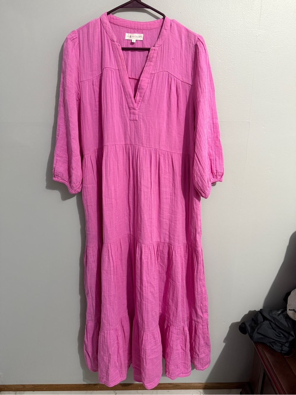 Lou Grey Dress Womens S Tiered Gauze Half Sleeve Pink Popover Beachy Maxi Resort